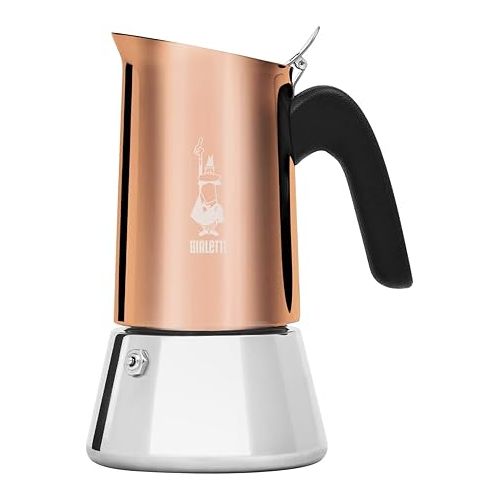  Bialetti - New Venus Induction, Stainless Steel Stovetop Espresso Coffee Maker, 6 Cups (7.9 Oz), Copper & Stainless Steel Plate, Heat Diffuser Cooking Induction Adapter, Steel