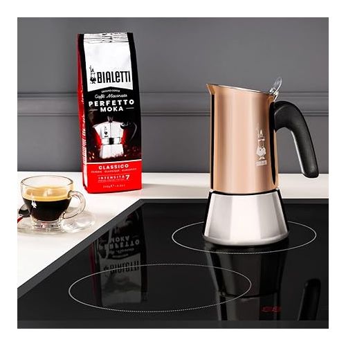  Bialetti - New Venus Induction, Stainless Steel Stovetop Espresso Coffee Maker, 6 Cups (7.9 Oz), Copper & Stainless Steel Plate, Heat Diffuser Cooking Induction Adapter, Steel