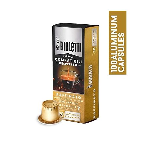  Bialetti Aluminum Nespresso Compatible Capsules - 100 count RAFFINATO Espresso Pods compatible with Nespresso Machines