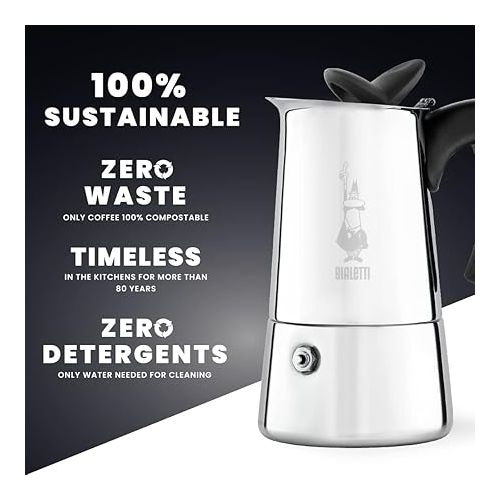  Bialetti - Musa, Stovetop Coffee Maker, Suitable for all Types of Hobs, Stainless Steel, 4 Cups (5.07 oz.), Silver