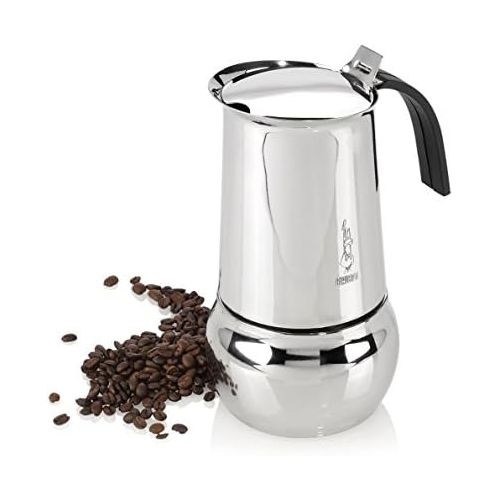  Bialetti Kitty Kaffeekocher mit Induktionboden, Edelstahl, Silber, 10 Tassen