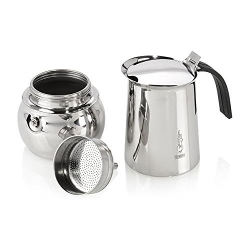  Bialetti Kitty Kaffeekocher mit Induktionboden, Edelstahl, Silber, 10 Tassen