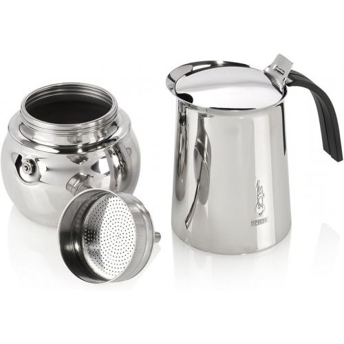  Bialetti Kitty Kaffeekocher mit Induktionboden, Edelstahl, Silber, 10 Tassen