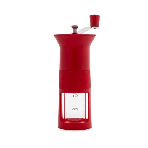  Bialetti DCDESIGN02 Macinacaffe Hand-Espressomuehle mit Keramikscheibenmahlwerk, rot