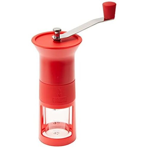  Bialetti DCDESIGN02 Macinacaffe Hand-Espressomuehle mit Keramikscheibenmahlwerk, rot