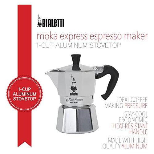  Bialetti 06800 Moka Herdplatte Kaffeemaschine Mokka-Express 1-Cup aluminiumfarben