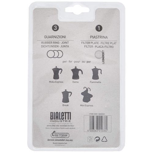  Bialetti Replacement Gaskets and Filter for 1 Cup Moka / Break / Dama / Mini Express Espresso Makers (1-CUP Size)