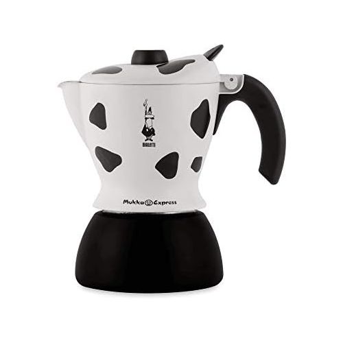  Bialetti Mukka Express 2-Cup Cow-Print Stovetop Cappuccino Maker, Black and White