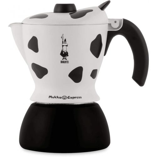  Bialetti Mukka Express 2-Cup Cow-Print Stovetop Cappuccino Maker, Black and White