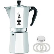 Original Bialetti 12-Espresso Cup Moka Express | Espresso Maker Machine with Extra Genuine Bialetti Replacement Filter and Three Gaskets Bundle (12-cup, 25 fl oz, 775 ml)