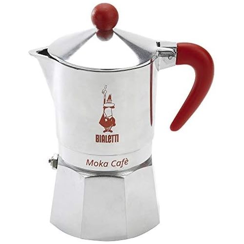  Bialetti, 06786, Moka Cafe 3 cup, Stove Top Espresso Maker, Red