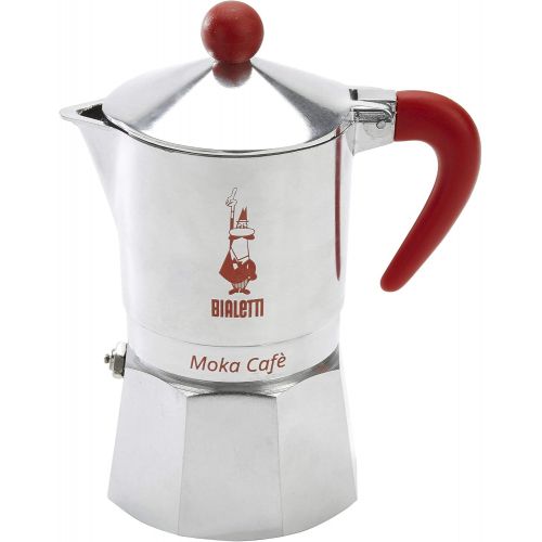  Bialetti, 06786, Moka Cafe 3 cup, Stove Top Espresso Maker, Red