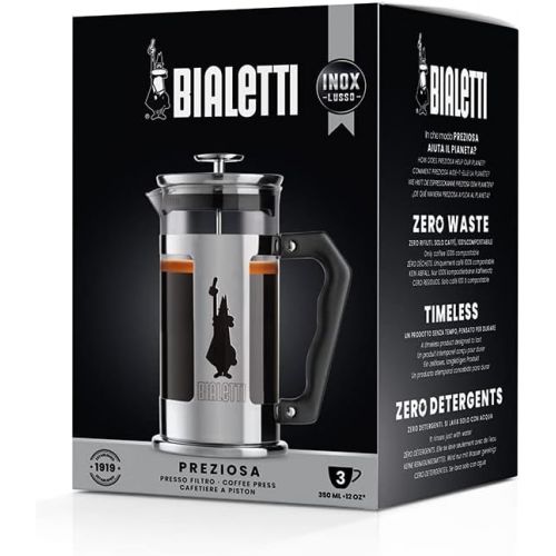  Bialetti 6860 Preziosa Stainless Steel 3-Cup French Press Coffee Maker, Silver