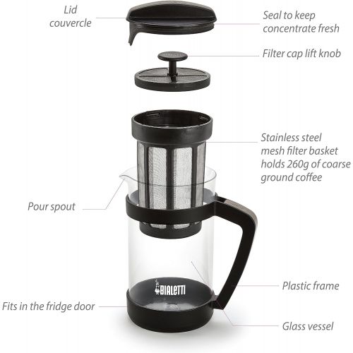  Bialetti Cold Brew Coffee Maker 06765 ? Glass Carafe & Stainless Steel Mesh Filter ? Compact, Portable Cold Brew Iced Coffee Maker & Tea Infuser ? Best For Coarse, Ground Coffee, 2