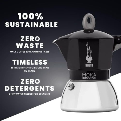  Bialetti - Moka Induction, Moka Pot, Suitable for all Types of Hobs, 2 Cups Espresso (2.8 Oz), Black