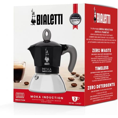  Bialetti - Moka Induction, Moka Pot, Suitable for all Types of Hobs, 2 Cups Espresso (2.8 Oz), Black