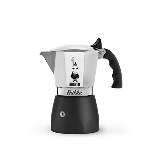  Bialetti - New Brikka, Moka Pot, the Only Stovetop Coffee Maker Capable of Producing a Crema-Rich Espresso, 4 Cups (5,7 Oz), Aluminum and Black