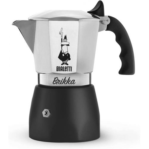  Bialetti - New Brikka, Moka Pot, the Only Stovetop Coffee Maker Capable of Producing a Crema-Rich Espresso, 4 Cups (5,7 Oz), Aluminum and Black