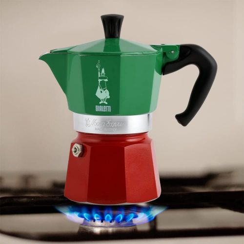  Bialetti - Moka Express Italia Collection: Iconic Stovetop Espresso Maker, Makes Real Italian Coffee, Moka Pot 6 Cups (9 Oz - 270 Ml), Aluminium, Colored in Red Green Silver