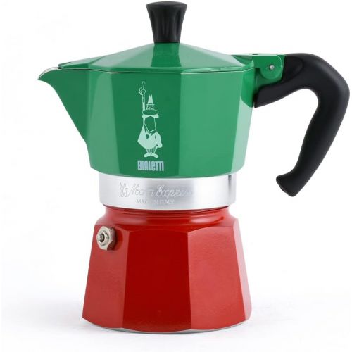  Bialetti - Moka Express Italia Collection: Iconic Stovetop Espresso Maker, Makes Real Italian Coffee, Moka Pot 6 Cups (9 Oz - 270 Ml), Aluminium, Colored in Red Green Silver