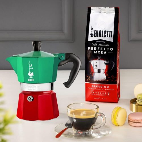  Bialetti - Moka Express Italia Collection: Iconic Stovetop Espresso Maker, Makes Real Italian Coffee, Moka Pot 6 Cups (9 Oz - 270 Ml), Aluminium, Colored in Red Green Silver