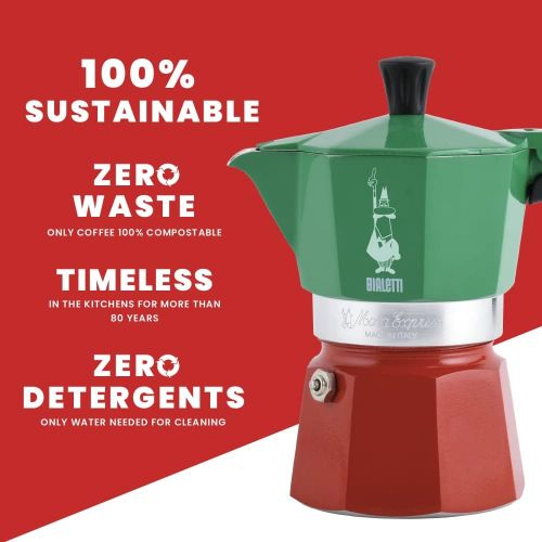  Bialetti - Moka Express Italia Collection: Iconic Stovetop Espresso Maker, Makes Real Italian Coffee, Moka Pot 6 Cups (9 Oz - 270 Ml), Aluminium, Colored in Red Green Silver