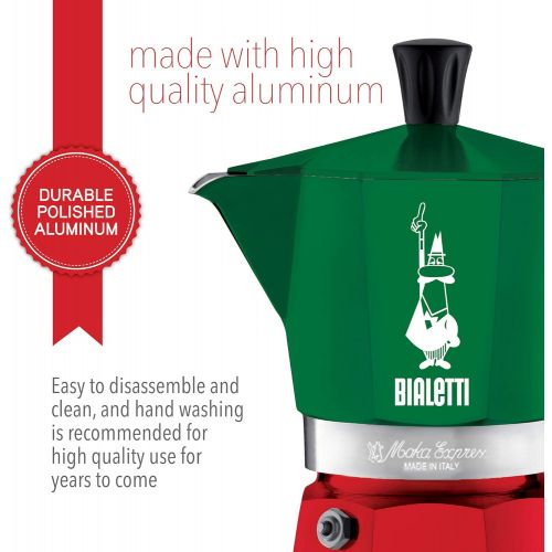  Bialetti - Moka Express Italia Collection: Iconic Stovetop Espresso Maker, Makes Real Italian Coffee, Moka Pot 6 Cups (9 Oz - 270 Ml), Aluminium, Colored in Red Green Silver