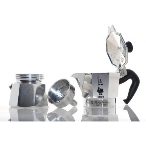  Original Bialetti 3-Espresso Cup Moka Express Espresso Maker Machine and Zonoz Wooden Small Espresso Stirring Spoon Bundle (3-cup, 6.5 fl oz, 200 ml)