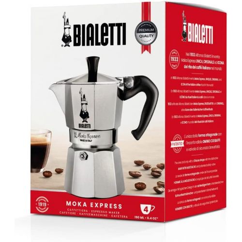  Bialetti Moka Express Export Espresso Maker, 4 Tassen, Silver