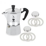 Bialetti Moka Express #06799 3-Cup Espresso Maker Machine and #06960 Bialetti, Six Replacement Gaskets and Two Bialetti Replacement Filter Plates Bundle