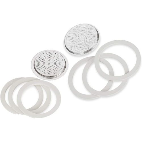  Bialetti Moka Express #06799 3-Cup Espresso Maker Machine and #06960 Bialetti, Six Replacement Gaskets and Two Bialetti Replacement Filter Plates Bundle