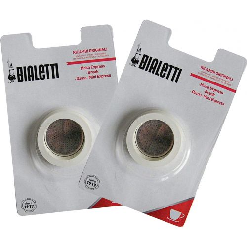  Bialetti Moka Express #06799 3-Cup Espresso Maker Machine and #06960 Bialetti, Six Replacement Gaskets and Two Bialetti Replacement Filter Plates Bundle