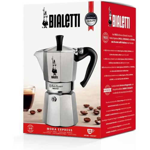  Bialetti - Moka Express: Iconic Stovetop Espresso Maker, Makes Real Italian Coffee, Moka Pot 12 Cups (22 Oz - 670 Ml), Aluminium, Silver