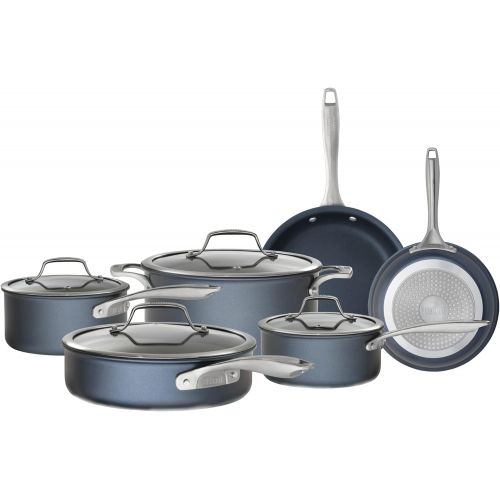  Bialetti Sapphire 10 Piece Nonstick Hard Anodized Cookware Set-Induction Compatible, Dishwasher Safe, Gray