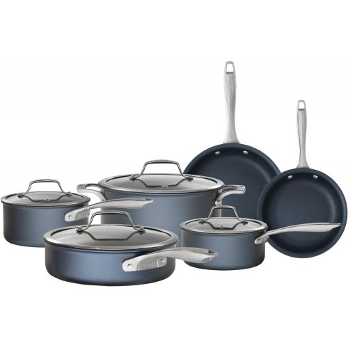  Bialetti Sapphire 10 Piece Nonstick Hard Anodized Cookware Set-Induction Compatible, Dishwasher Safe, Gray