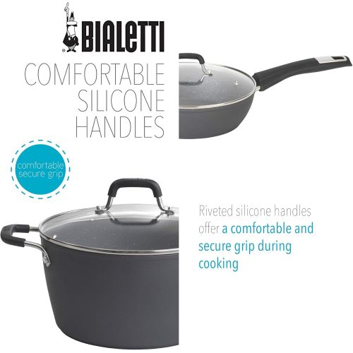  Bialetti 10-Piece Impact Textured Pots and Pans Kitchen Cookware Set, Gray