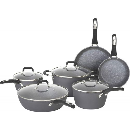  Bialetti 10-Piece Impact Textured Pots and Pans Kitchen Cookware Set, Gray