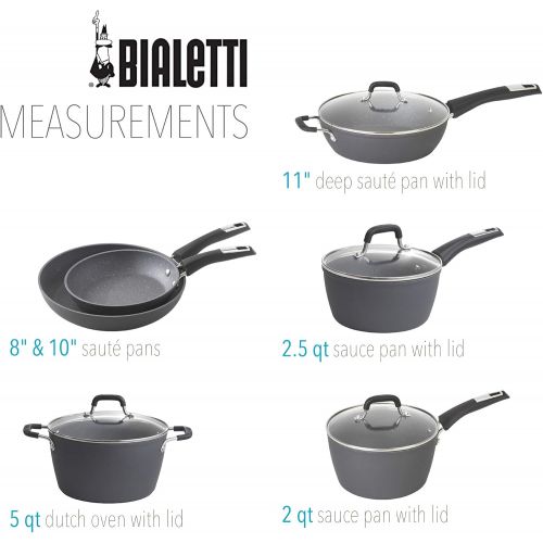  Bialetti 10-Piece Impact Textured Pots and Pans Kitchen Cookware Set, Gray