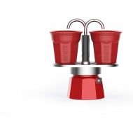 Bialetti - Mini Express Color: Moka Set includes Coffee Maker 2-Cup (2.8 Oz) + 2 shot glasses, Red, Aluminium