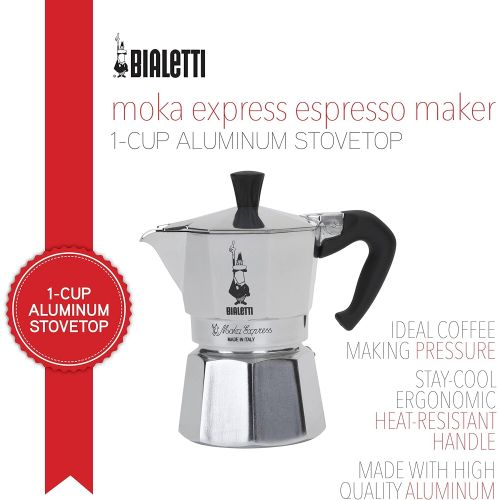  Bialetti Moka Express 1-Cup (2 Oz - 60 Ml) Aluminum Stovetop Espresso Maker, Silver