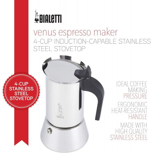  Bialetti Venus Induction 4 Cup Espresso Coffee Maker, Stainless Steel, Pack of 1