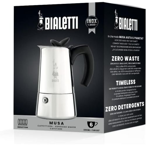  Bialetti, Stainless Steel Musa Stove top Coffee Maker, 6-Cup (9.2 oz)