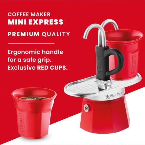  [아마존베스트]Bialetti Mini Express Color, Set of 2 cups + 2 shot glasses, Red, Aluminum