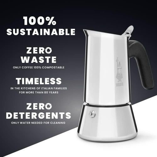  Bialetti Venus 4-Cup Stainless Steel Induction-Capable Stovetop Espresso Maker, Silver