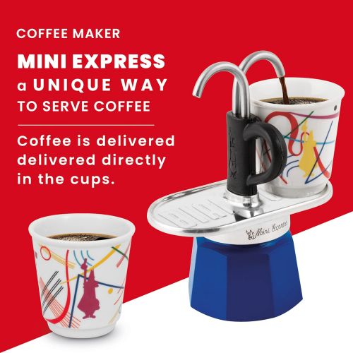  Bialetti - Mini Express Kandinsky: Moka Set includes Coffee Maker 2-Cups (2.8 Oz), Light Blue, Aluminum