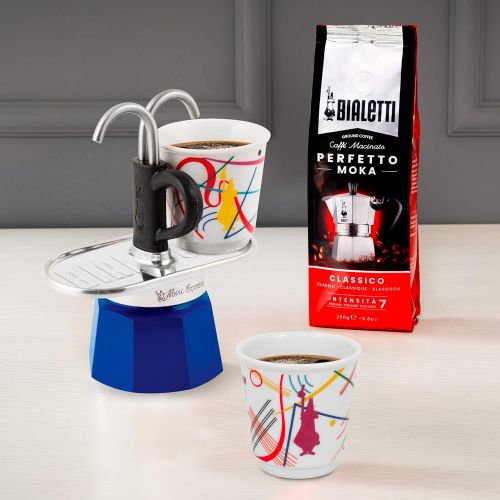  Bialetti - Mini Express Kandinsky: Moka Set includes Coffee Maker 2-Cups (2.8 Oz), Light Blue, Aluminum