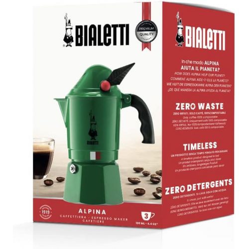  Bialetti - Moka Express Alpina: Iconic Stovetop Espresso Maker, Moka Pot 3 Cups (4.3 Oz - 130 Ml), Aluminium, Green