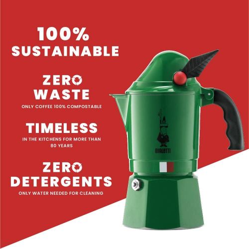  Bialetti - Moka Express Alpina: Iconic Stovetop Espresso Maker, Moka Pot 3 Cups (4.3 Oz - 130 Ml), Aluminium, Green