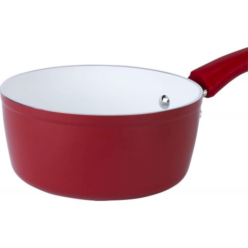  Bialetti Aeternum Nonstick White Ceramic Cookware, 2qt Sauce, Red & White