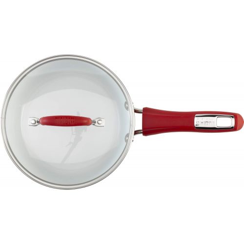  Bialetti Aeternum Nonstick White Ceramic Cookware, 2qt Sauce, Red & White